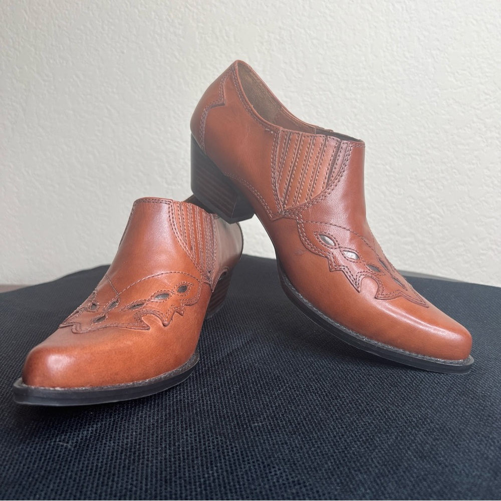 Reba Women’s Brown Leather Booties Cutout Detail Stitched 6.5M Cowgirl Country
